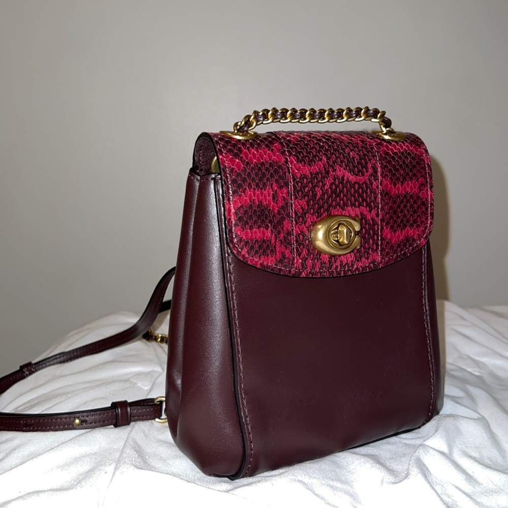 Coach backpack with snakeskin accent